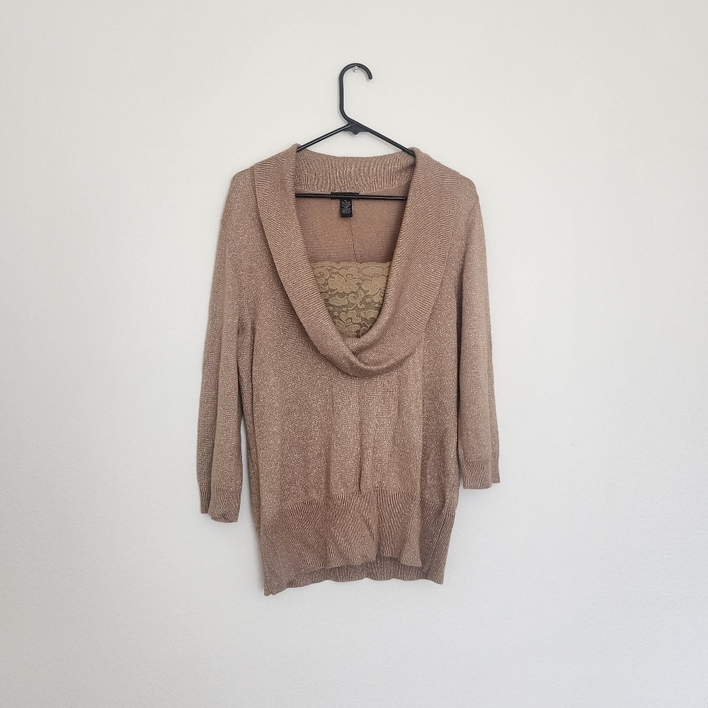 Alfani Women's Shimmery Gold Cowl Neck Top Size XL